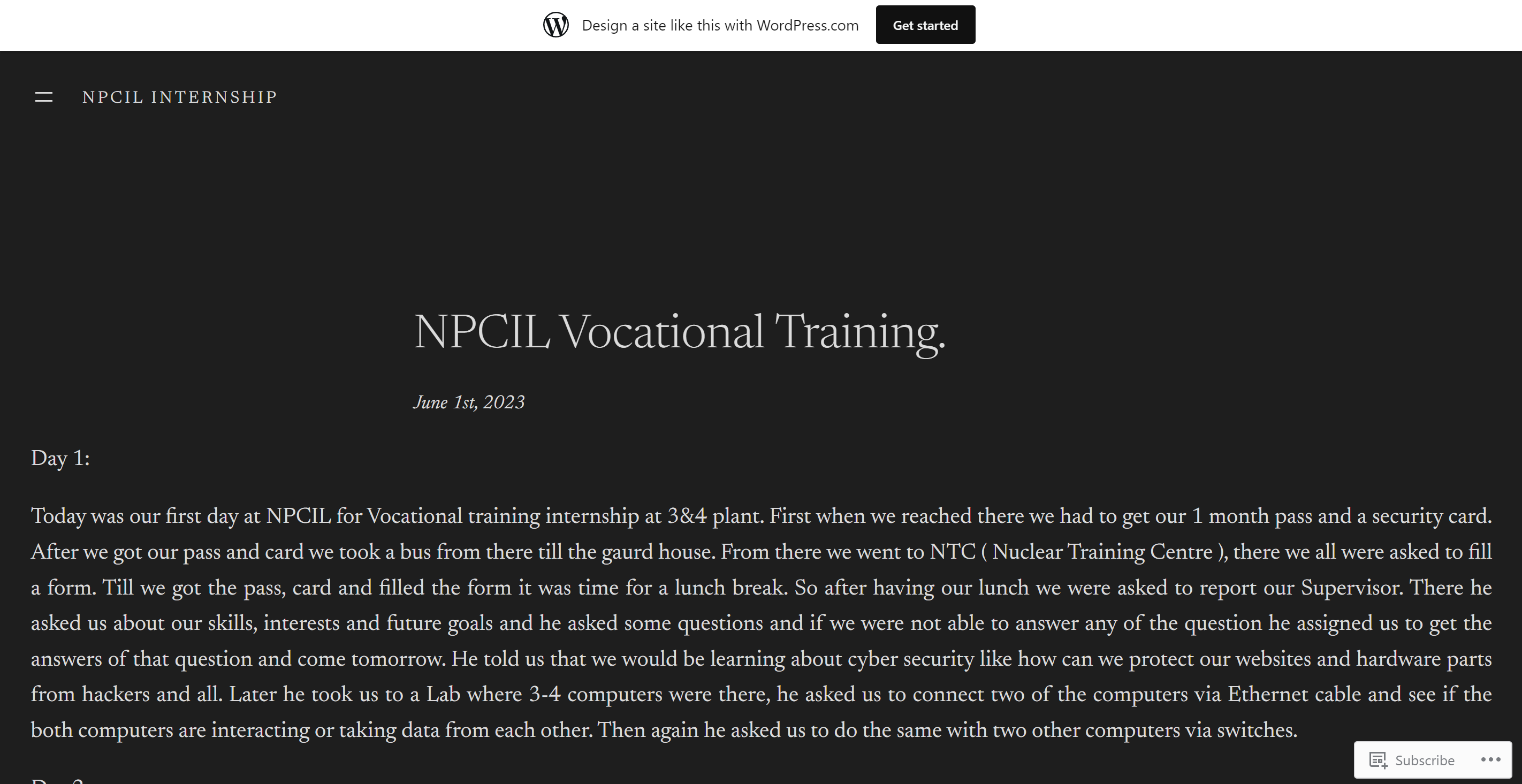 NPCIL Internship Blog
